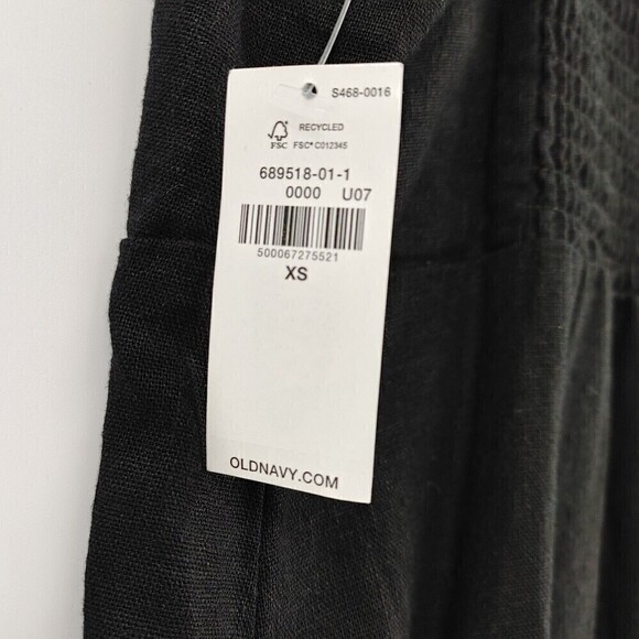 Old Navy Dress Women XS Black Jack Linen-Blend Sleeveless Ruffled Smocked Boho - Picture 6 of 14